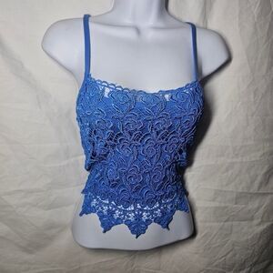 Vintage y2k 90s crochet blue whimsigoth tank top